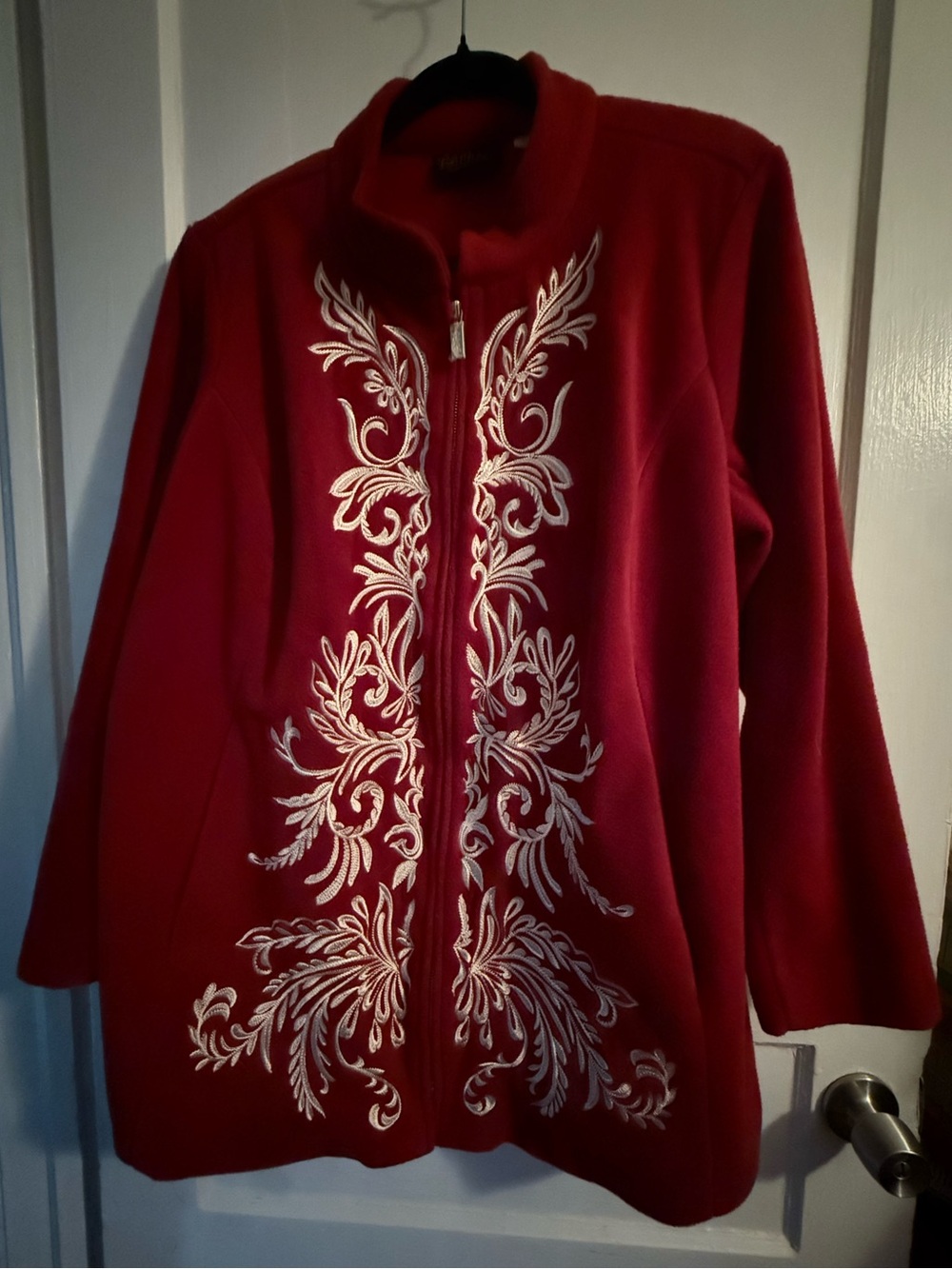 Bob Mackie Women's Red Embroidered Zip-Front Sweater Jacket